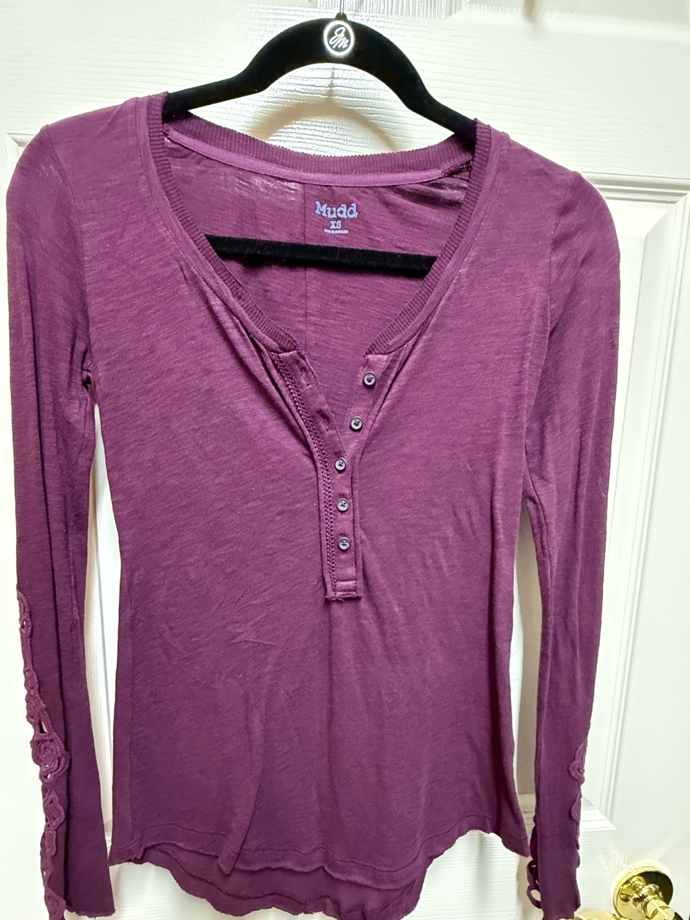 Mudd Purple Crochet Sleeve Henley Top XS NWT Y2K